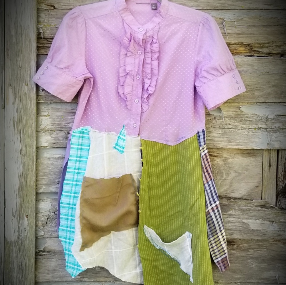 Boho Patchwork Shirt Dress Upcycled Tunic